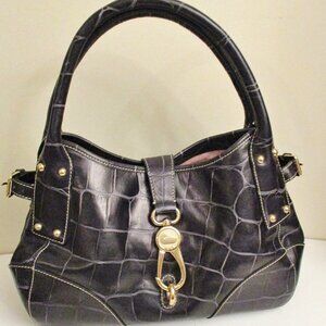 Dooney & Bourke Satchel Handbag Black Croc Embossed Leather Reversible Clip Lock